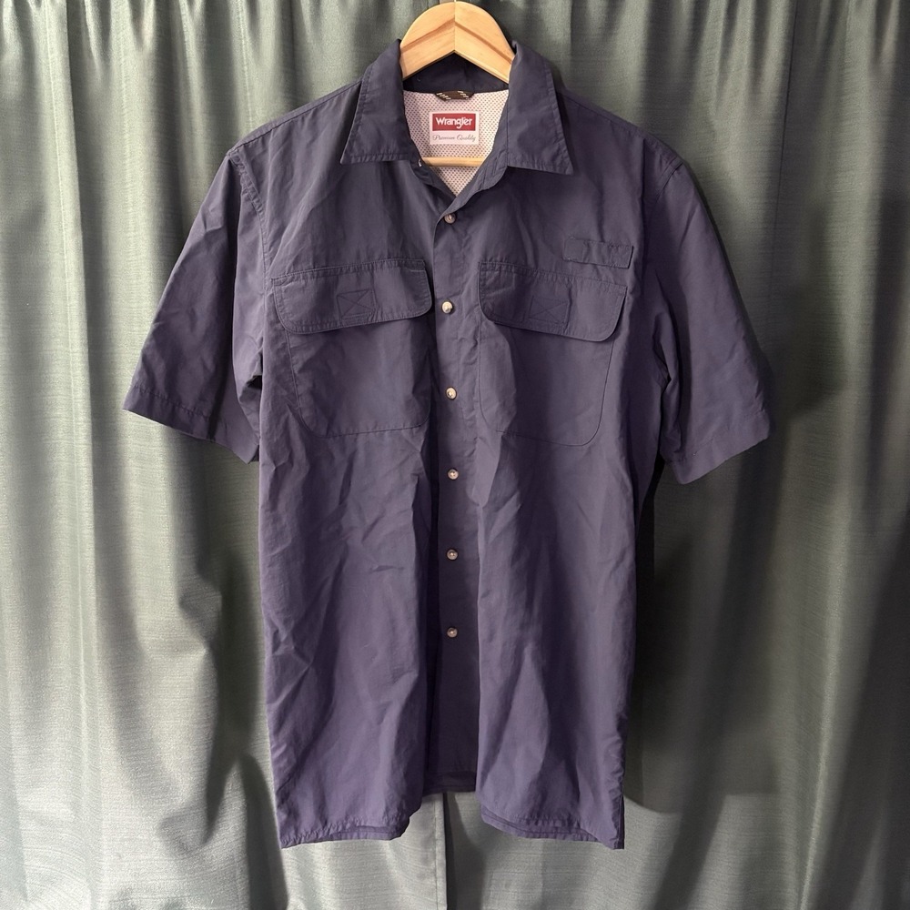 Wrangler Mens Premium Quality Navy Blue Button Up Short‎ Sleeve Shirt Size M